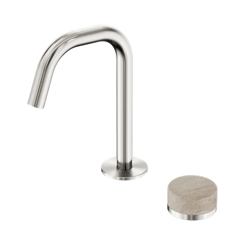 Serenity Basin Mixer Edge Spout Rome Travertine Handle Brushed Nickel