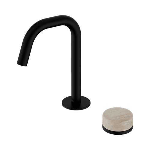 Serenity Basin Mixer Edge Spout Rome Travertine Handle Matte Black