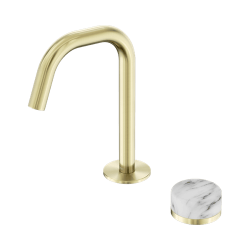 Serenity Basin Mixer Edge Spout Arabescato Corchia Handle Brushed Gold