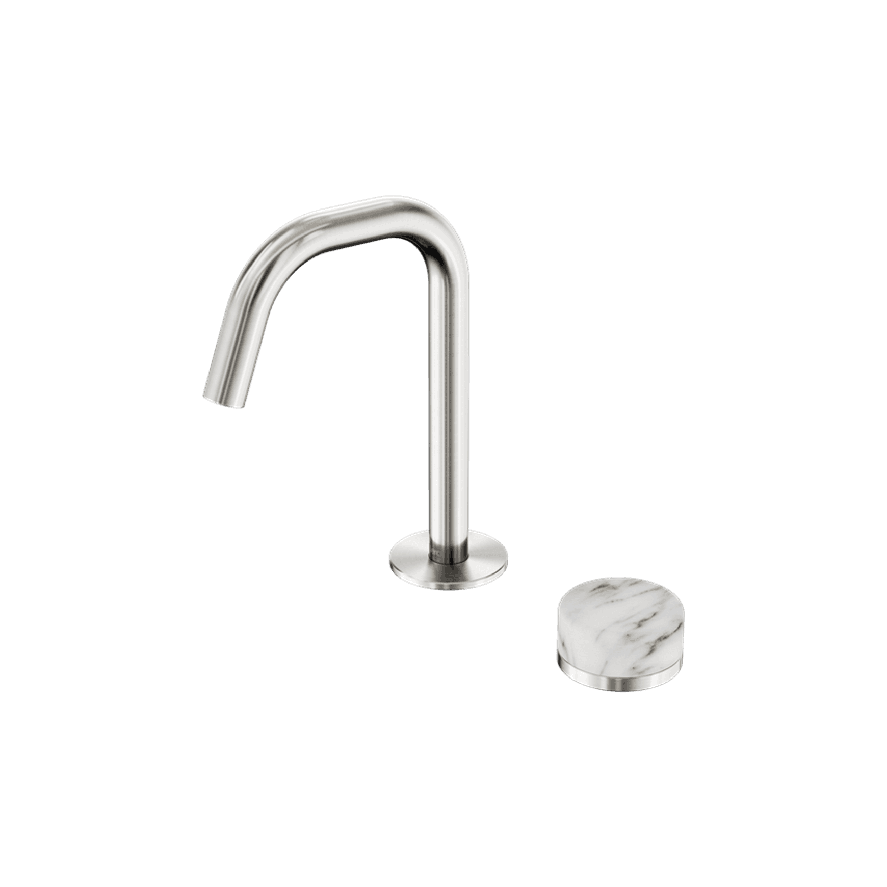 Serenity Basin Mixer Edge Spout Arabescato Corchia Handle Brushed Nickel