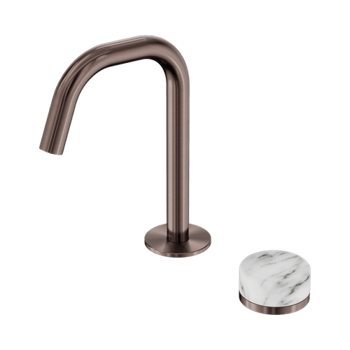 Serenity Basin Mixer Edge Spout Arabescato Corchia Handle Brushed Bronze