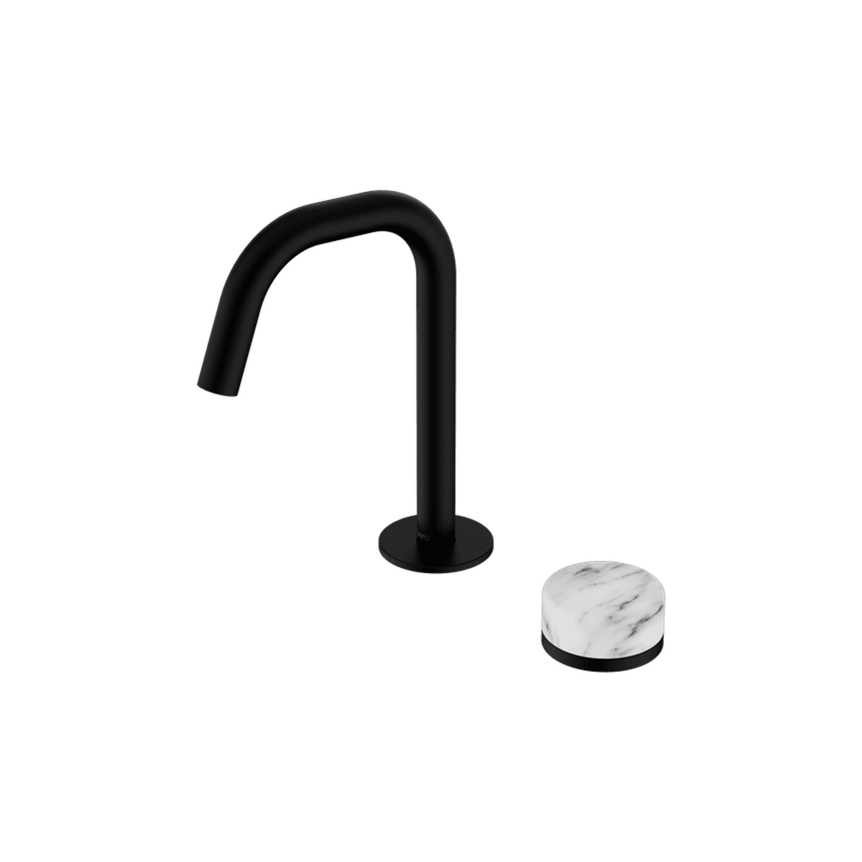 Serenity Basin Mixer Edge Spout Arabescato Corchia Handle Matte Black