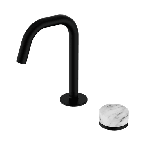 Serenity Basin Mixer Edge Spout Arabescato Corchia Handle Matte Black