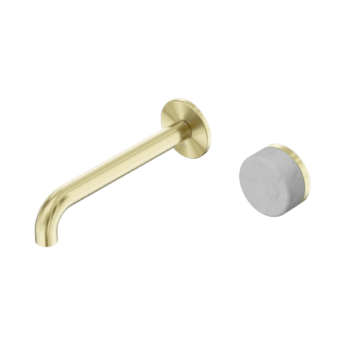 Serenity Wall Basin Mixer 160mm Spout Carrara Handle Brushed Gold