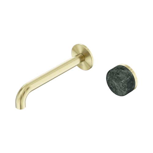 Serenity Wall Basin Mixer 185mm Spout Verde Alpi Handle Brushed Gold