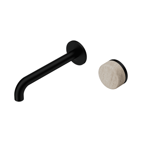 Serenity Wall Basin Mixer 220mm Spout Rome Travertine Handle Matte Black