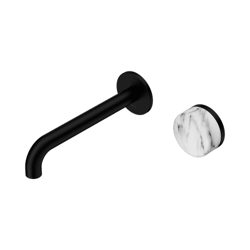 Serenity Wall Basin Mixer 160mm Spout Arabescato Corchia Handle Matte Black