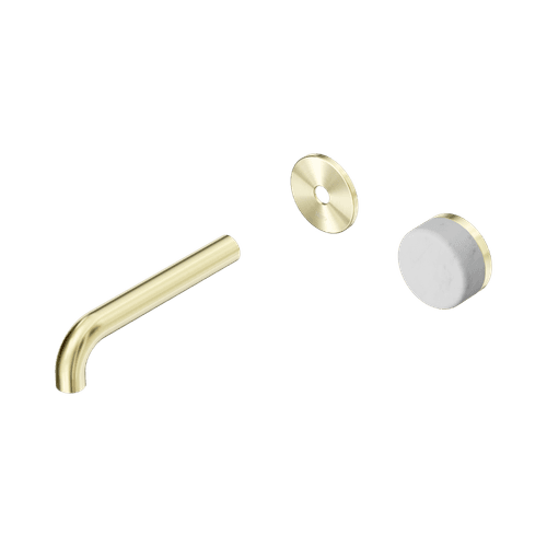 Serenity Wall Basin Mixer 160mm Spout Carrara Handle Brushed Gold