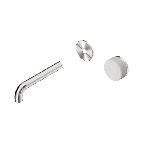 Serenity Wall Basin Mixer 160mm Spout Carrara Handle Brushed Nickel