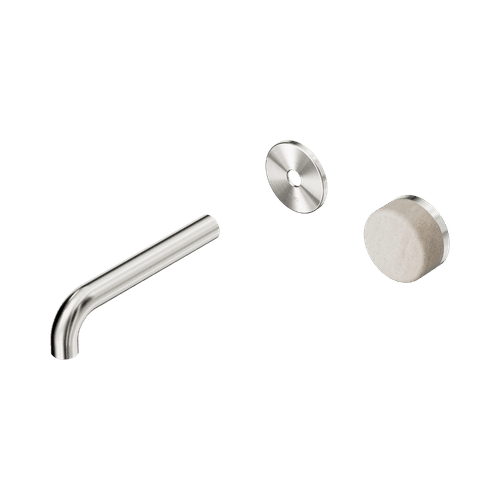 Serenity Wall Basin Mixer 160mm Spout Rome Travertine Handle Brushed Nickel