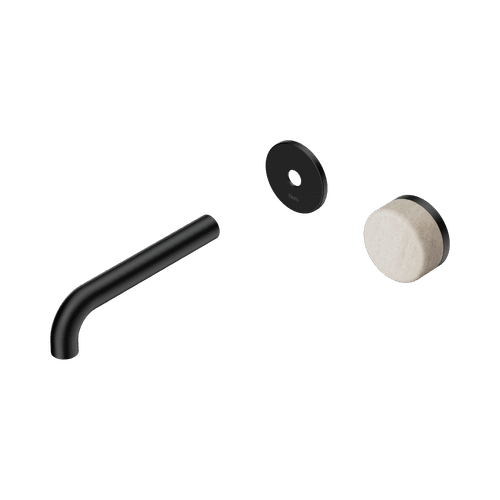 Serenity Wall Basin Mixer 160mm Spout Rome Travertine Handle Matte Black