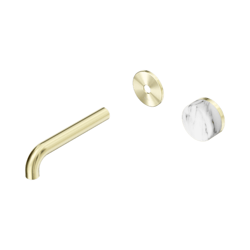 Serenity Wall Basin Mixer 160mm Spout Arabescato Corchia Handle Brushed Gold