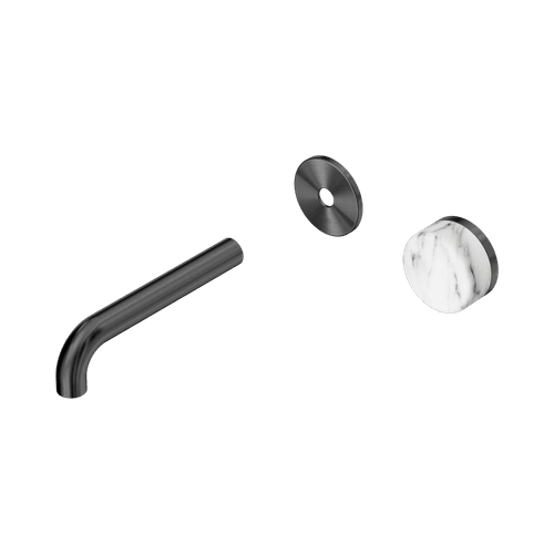 Serenity Wall Basin Mixer 160mm Spout Arabescato Corchia Handle Gun Metal