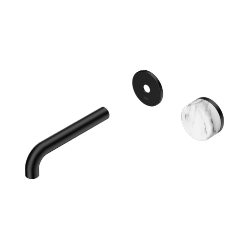 Serenity Wall Basin Mixer 160mm Spout Arabescato Corchia Handle Matte Black