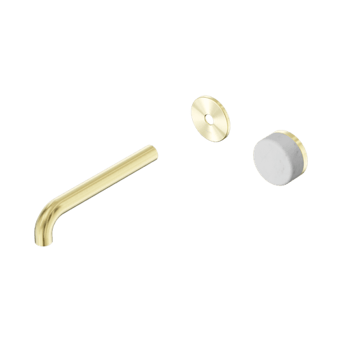 Serenity Wall Basin Mixer 185mm Spout Carrara Handle Brushed Gold