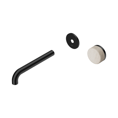 Serenity Wall Basin Mixer 185mm Spout Rome Travertine Handle Matte Black