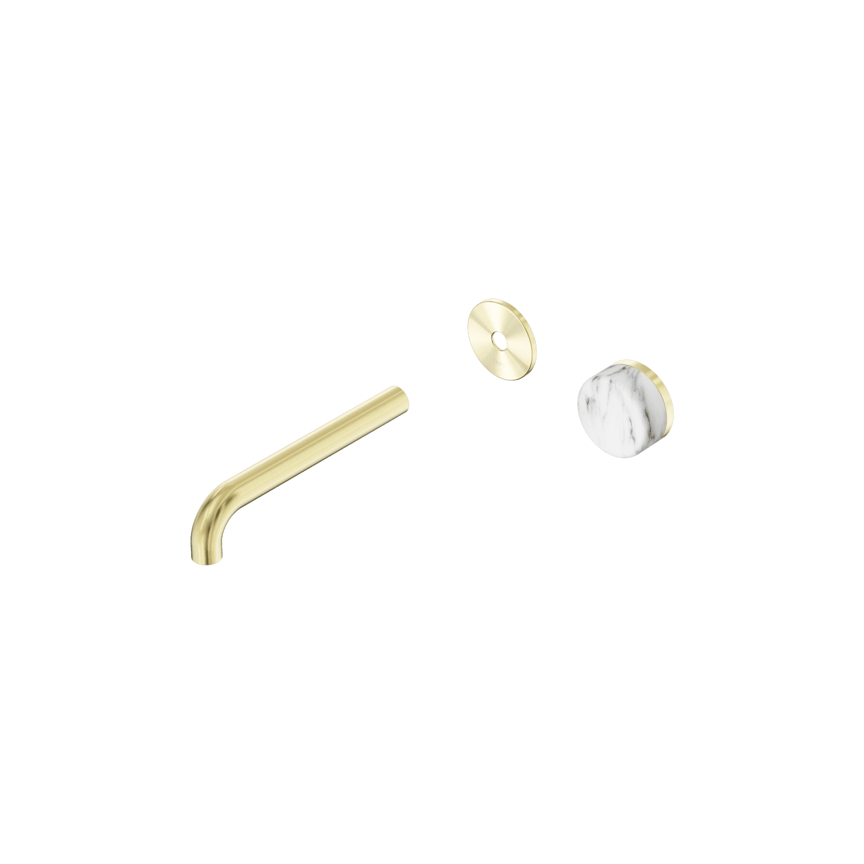 Serenity Wall Basin Mixer 185mm Spout Arabescato Corchia Handle Brushed Gold