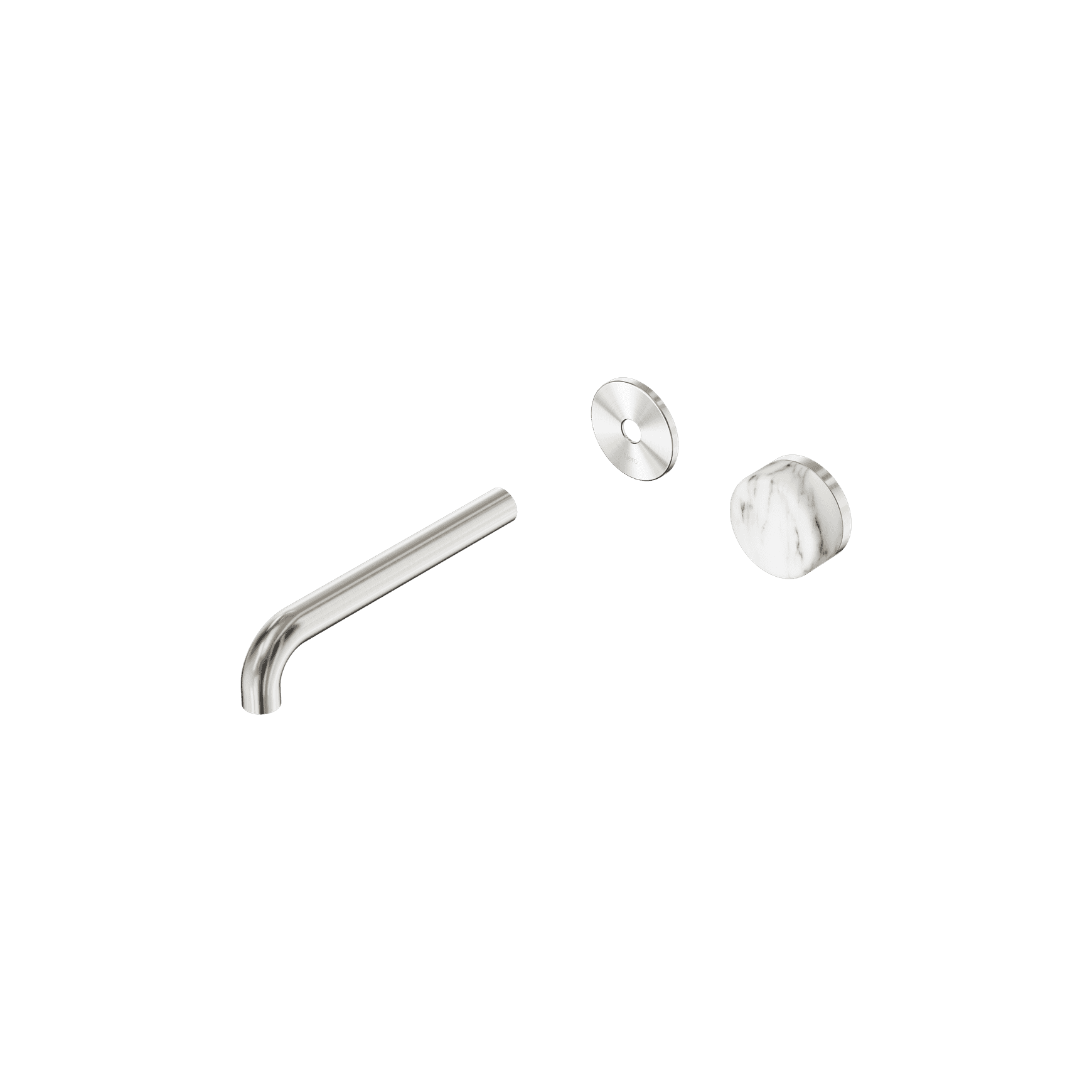 Serenity Wall Basin Mixer 185mm Spout Arabescato Corchia Handle Brushed Nickel