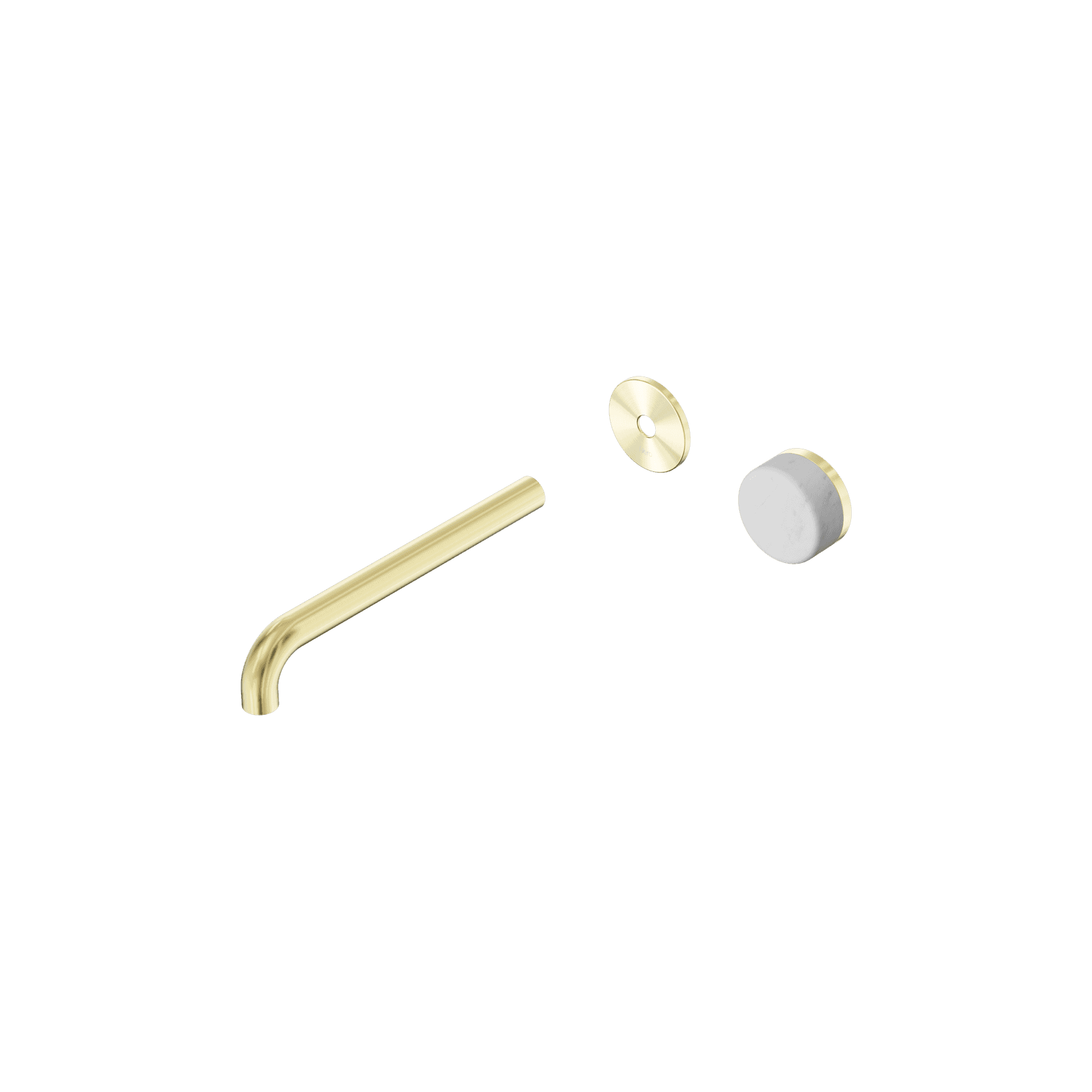 Serenity Wall Basin Mixer 220mm Spout Carrara Handle Brushed Gold