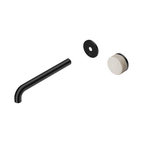 Serenity Wall Basin Mixer 220mm Spout Rome Travertine Handle Matte Black