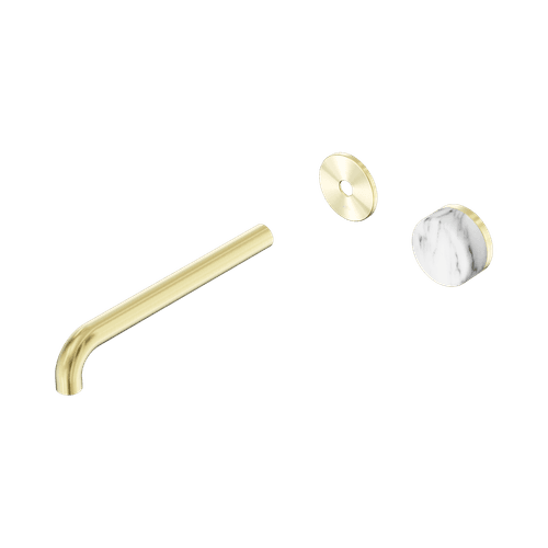 Serenity Wall Basin Mixer 220mm Spout Arabescato Corchia Handle Brushed Gold