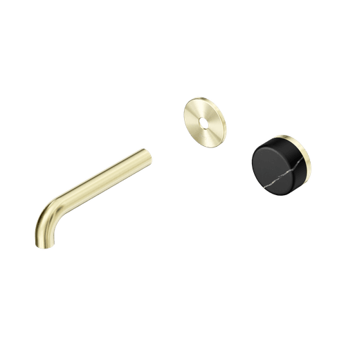 Serenity Wall Basin Mixer 160mm Spout Marquina Black Handle Brushed Gold