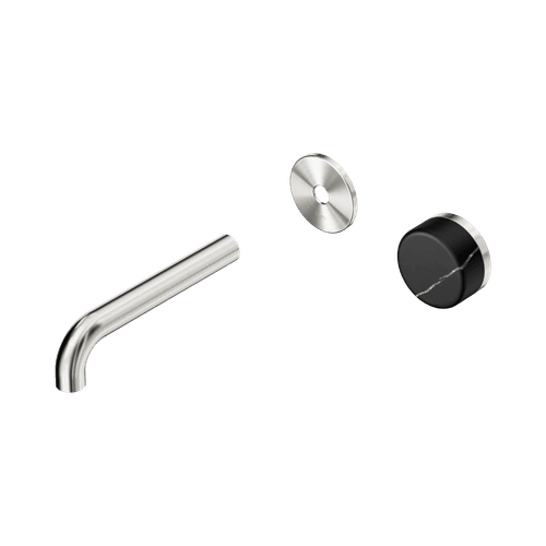 Serenity Wall Basin Mixer 160mm Spout Marquina Black Handle Brushed Nickel