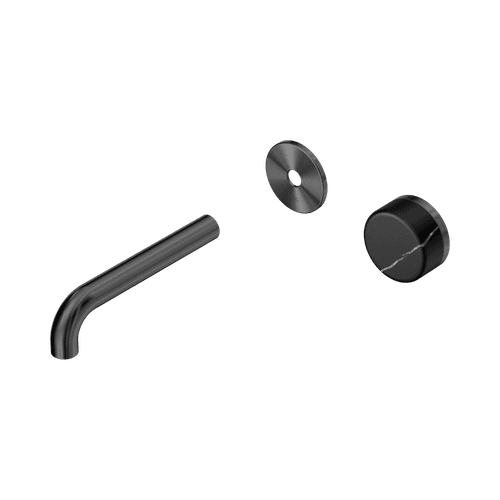 Serenity Wall Basin Mixer 160mm Spout Marquina Black Handle Gun Metal