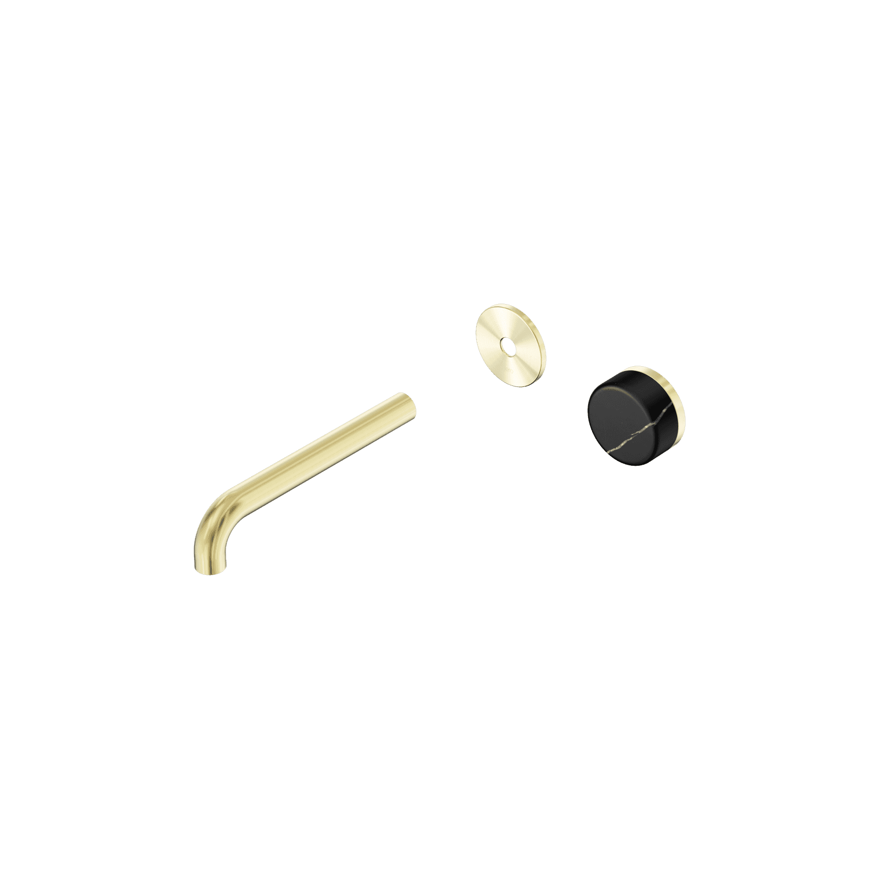 Serenity Wall Basin Mixer 185mm Spout Marquina Black Handle Brushed Gold