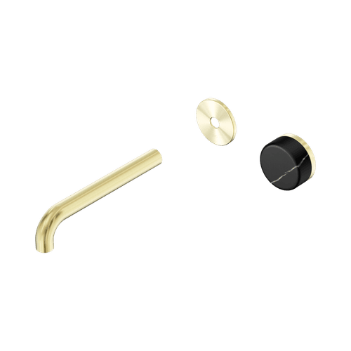 Serenity Wall Basin Mixer 185mm Spout Marquina Black Handle Brushed Gold
