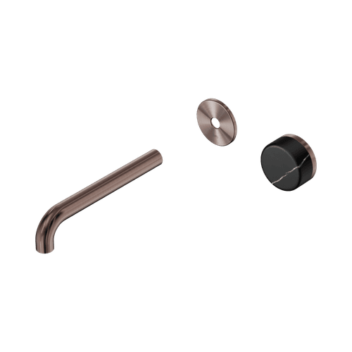 Serenity Wall Basin Mixer 185mm Spout Marquina Black Handle Brushed Bronze