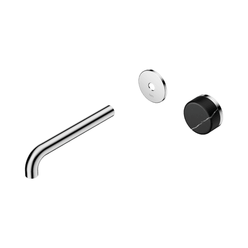 Serenity Wall Basin Mixer 185mm Spout Marquina Black Handle Chrome