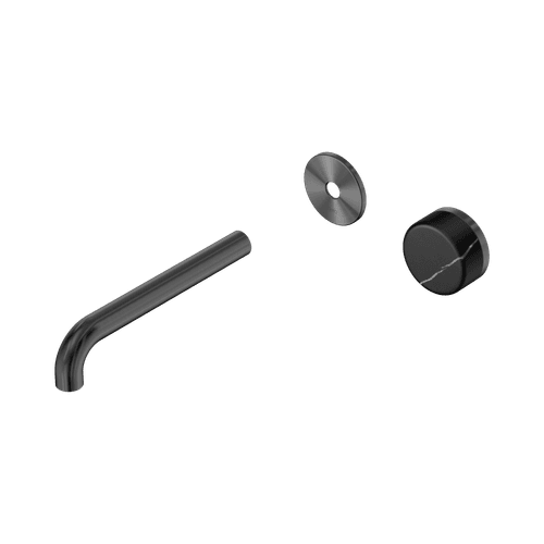 Serenity Wall Basin Mixer 185mm Spout Marquina Black Handle Gun Metal