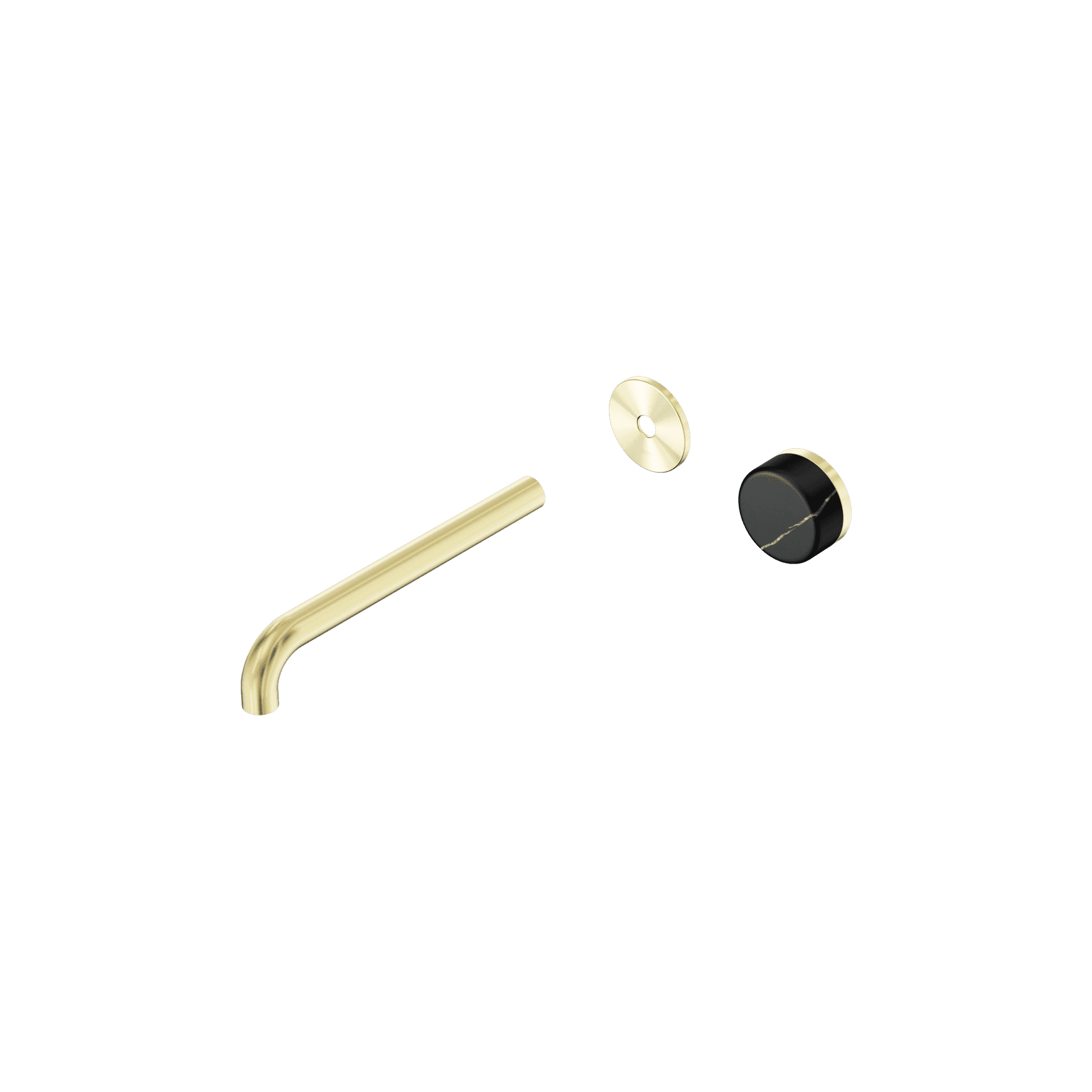 Serenity Wall Basin Mixer 220mm Spout Marquina Black Handle Brushed Gold