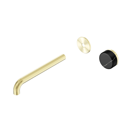 Serenity Wall Basin Mixer 220mm Spout Marquina Black Handle Brushed Gold