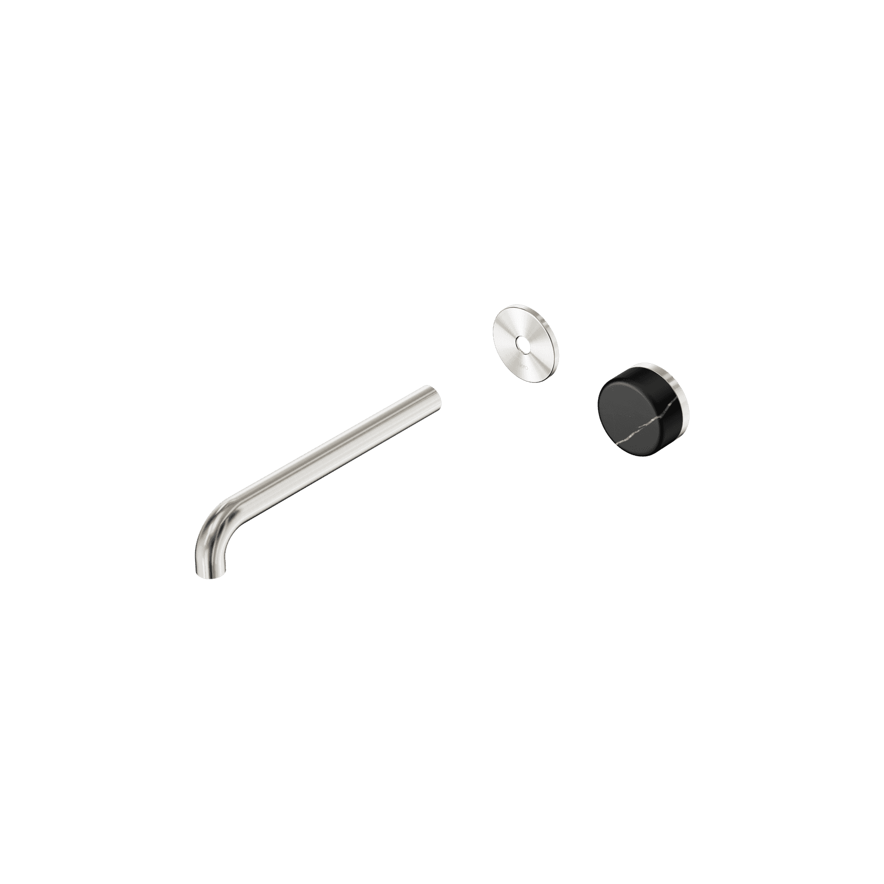 Serenity Wall Basin Mixer 220mm Spout Marquina Black Handle Brushed Nickel