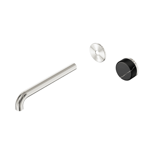 Serenity Wall Basin Mixer 220mm Spout Marquina Black Handle Brushed Nickel