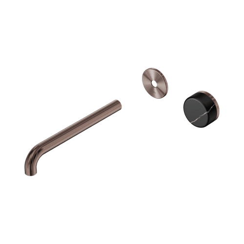 Serenity Wall Basin Mixer 220mm Spout Marquina Black Handle Brushed Bronze