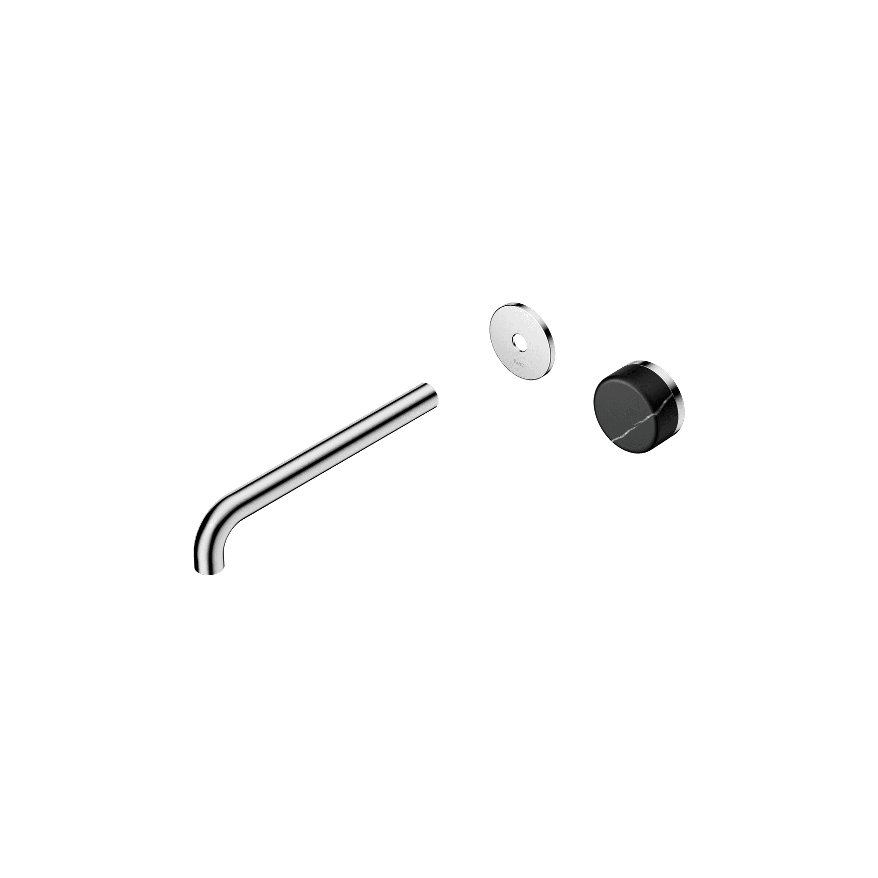 Serenity Wall Basin Mixer 220mm Spout Marquina Black Handle Chrome