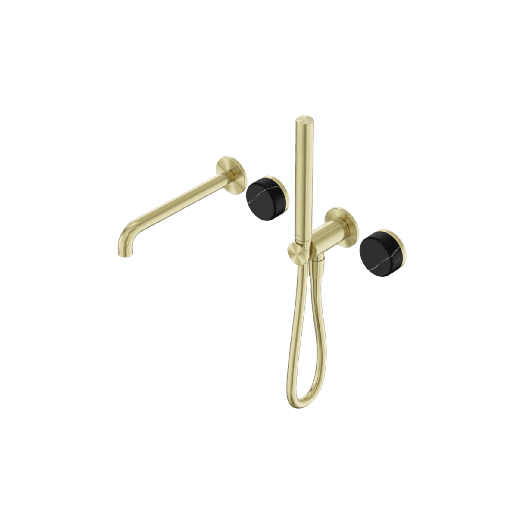 Serenity Shower System Spout Marquina Black Handle And Slim Shower Brushed Gold