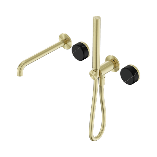 Serenity Shower System Spout Marquina Black Handle And Slim Shower Brushed Gold