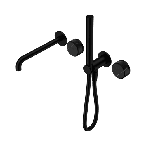 Serenity Shower System Spout Marquina Black Handle And Slim Shower Matte Black