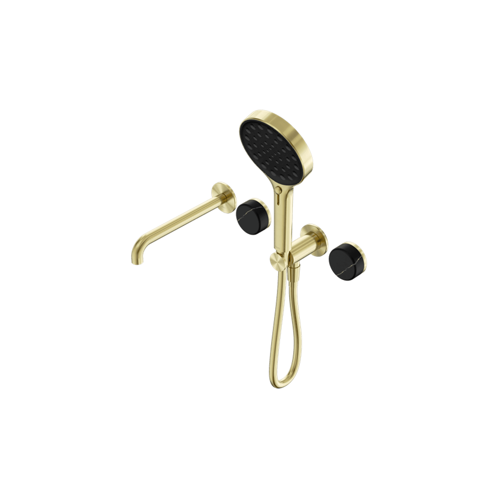 Serenity Shower System Spout Marquina Black Handle And Serenity Hand Shower Brushed Gold