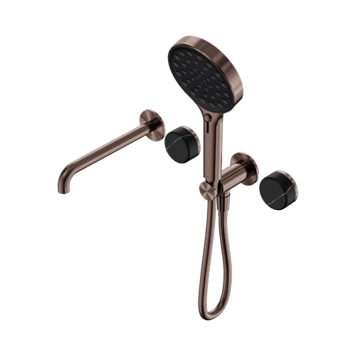 Serenity Shower System Spout Marquina Black Handle And Serenity Hand Shower Brushed Bronze