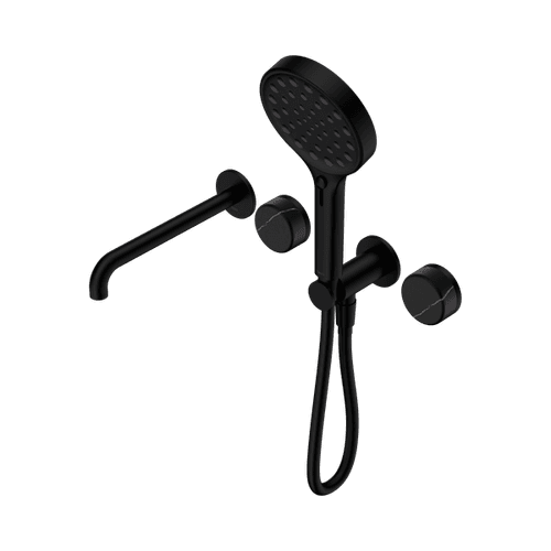 Serenity Shower System Spout Marquina Black Handle And Serenity Hand Shower Matte Black