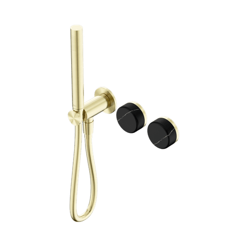 Serenity Shower System Marquina Black Handle And Slim Shower Brushed Gold
