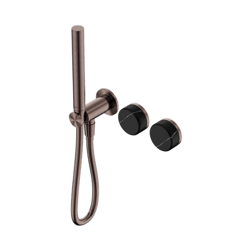 Serenity Shower System Marquina Black Handle And Slim Shower Brushed Bronze