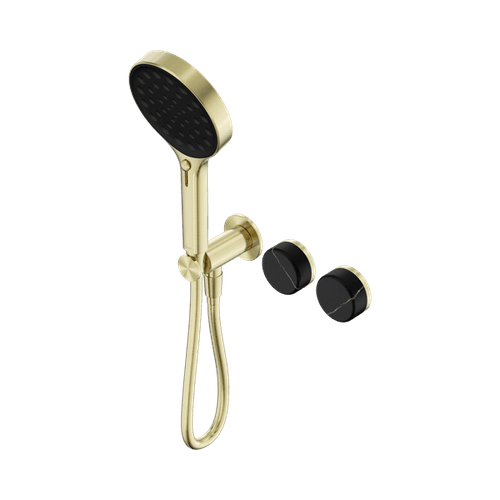 Serenity Shower System Marquina Black Handle And Serenity Hand Shower Brushed Gold