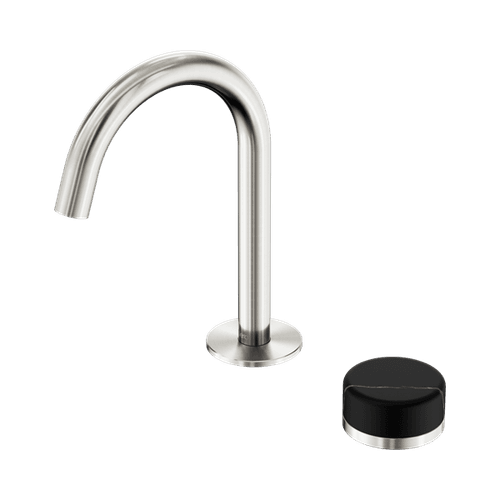 Serenity Basin Mixer Arc Spout Marquina Black Handle Brushed Nickel