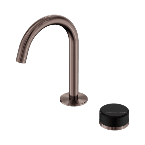 Serenity Basin Mixer Arc Spout Marquina Black Handle Brushed Bronze